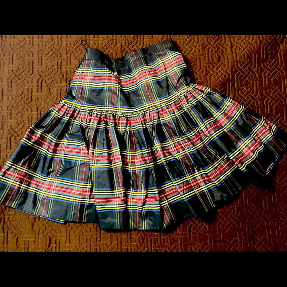 J Crew Navy blue with plaid-like patterns, adorable pleats  - slip attached